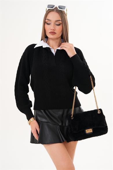 Kadın Gömlek Yaka Detaylı Selanik Örme Kazak 255153 -