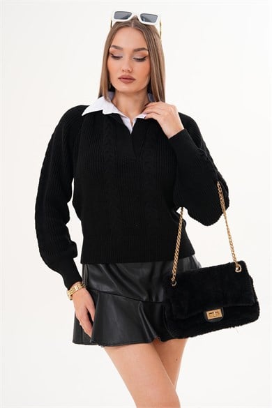 Kadın Gömlek Yaka Detaylı Selanik Örme Kazak 255153 - 265006