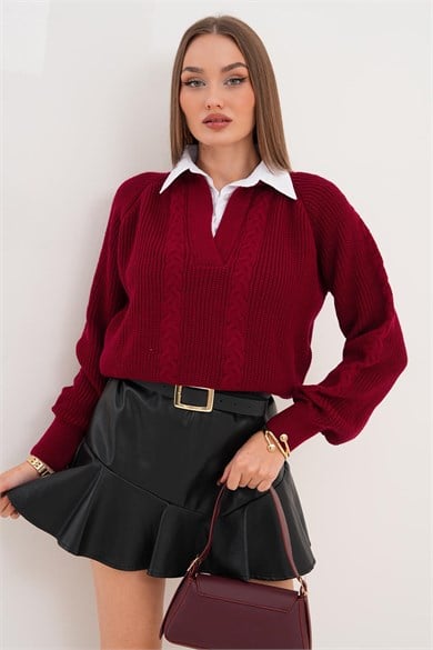 Kadın Gömlek Yaka Detaylı Selanik Örme Kazak 255153 - 265006