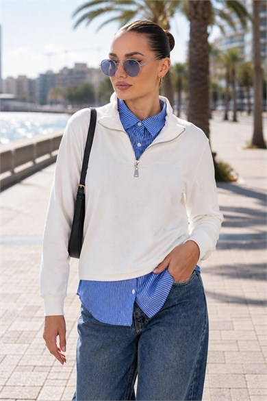 Kadın Gömlek Yaka Görünümlü Fermuarlı Sweatshirt 265129 -