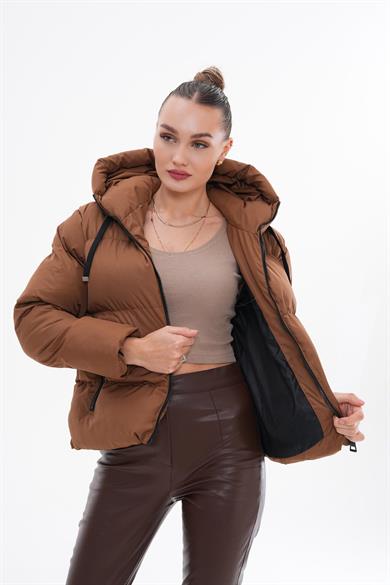Kadın Jel Dolgu Kapüşon Detaylı Şişme Mont 255305 -