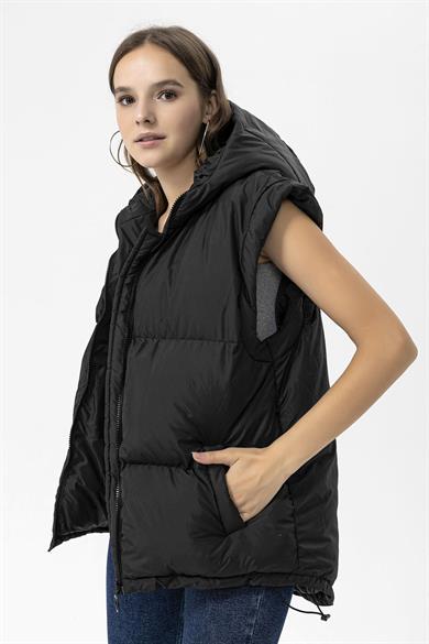 Kadın Jel Dolgulu Kapüşonlu Oversize Şişme Yelek 235015 -