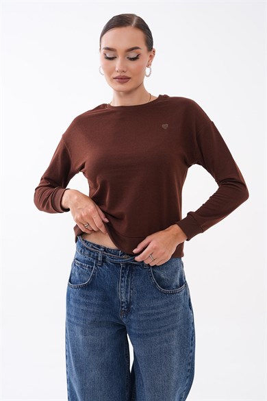 Kadın Kalp Nakışlı İki İplik Sweatshirt 255327 - 265045
