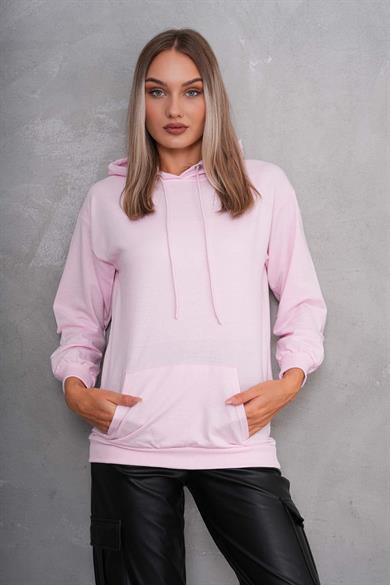 Kadın Kanguru Cepli Kapüşonlu İki İplik Sweatshirt 255310 -