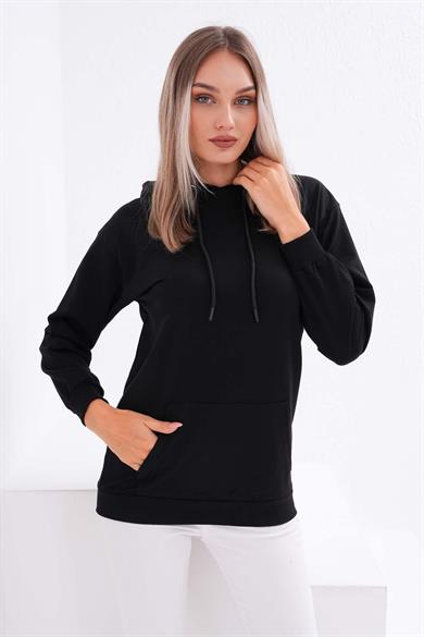 Kadın Kanguru Cepli Kapüşonlu İki İplik Sweatshirt 255310 -