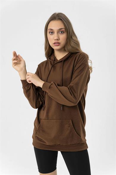 Kadın Kanguru Cepli Kapüşonlu Oversize Sweatshirt 235160 -