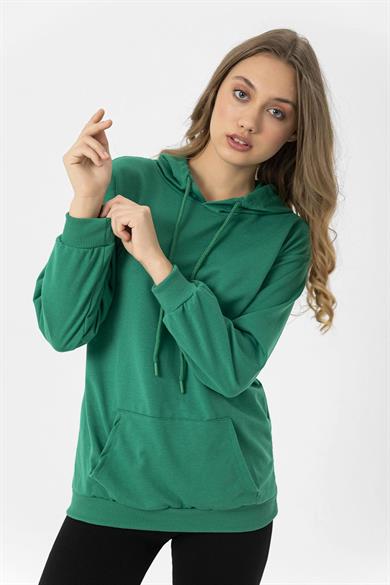 Kadın Kanguru Cepli Kapüşonlu Oversize Sweatshirt 235160 -