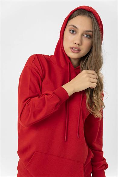 Kadın Kanguru Cepli Kapüşonlu Oversize Sweatshirt 235160 -