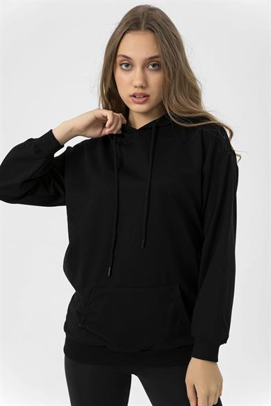 Kadın Kanguru Cepli Kapüşonlu Oversize Sweatshirt 235160 -