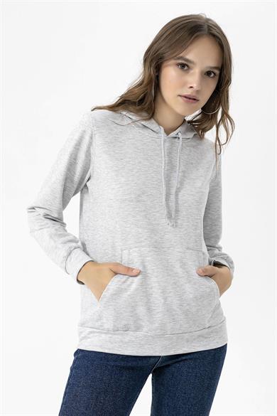 Kadın Kanguru Cepli Kapüşonlu Sweatshirt
