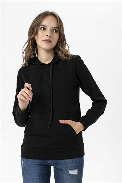 Kadın Kanguru Cepli Kapüşonlu Sweatshirt