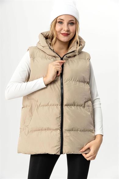 Kadın Kapüşon Detaylı Oversize Şişme Yelek