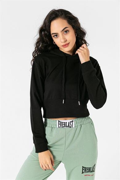 Kadın Kapüşonlu Beli Lastikli Kısa Sweatshirt