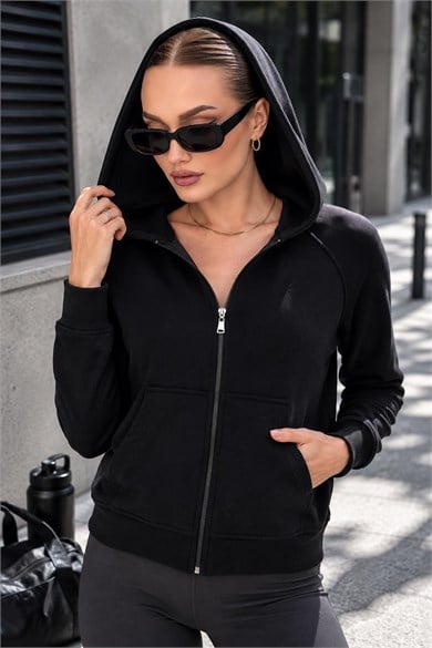 Kadın Kapüşonlu Fermuar Kapamalı İki İplik Sweat Ceket 265233 -