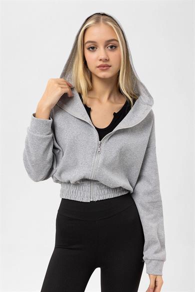 Kadın Kapüşonlu Furmuar Kapamalı Spor Sweat Ceket 245003 -