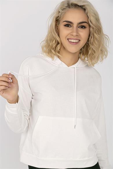 Kadın Kapüşonlu Kanguru Cepli Sweatshirt