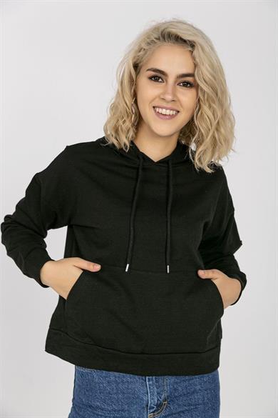 Kadın Kapüşonlu Kanguru Cepli Sweatshirt