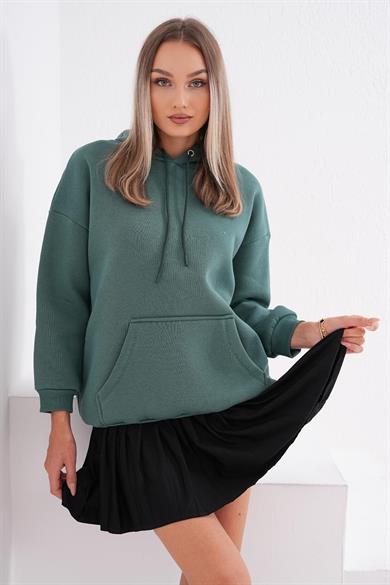 Kadın Kapüşonlu Kanguru Cepli Üç İplik Sweatshirt 245089 -