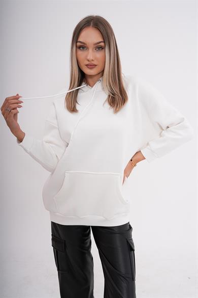 Kadın Kapüşonlu Kanguru Cepli Üç İplik Sweatshirt 245089 -