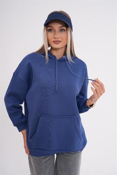 Kadın Kapüşonlu Kanguru Cepli Üç İplik Sweatshirt 245089 -