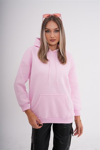 Kadın Kapüşonlu Kanguru Cepli Üç İplik Sweatshirt 245089 -