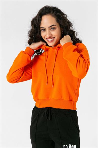 Kadın Kapüşonlu Kısa Sweatshirt