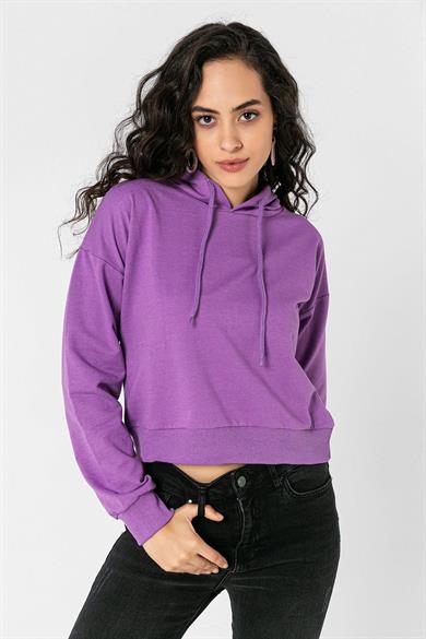 Kadın Kapüşonlu Kısa Sweatshirt