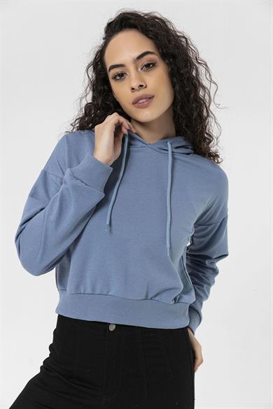 Kadın Kapüşonlu Kısa Sweatshirt