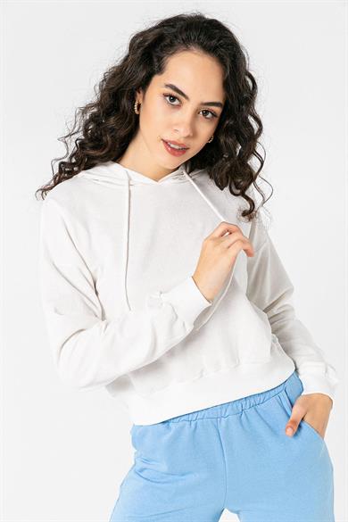 Kadın Kapüşonlu Kısa Sweatshirt