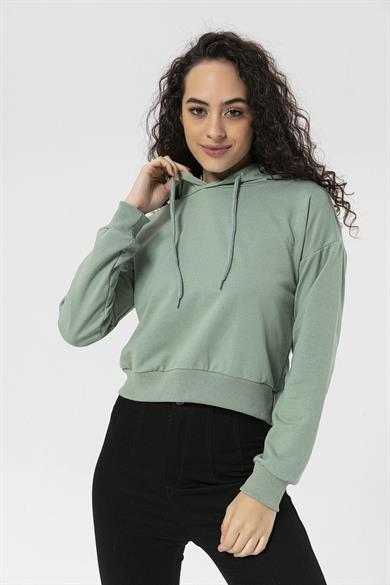 Kadın Kapüşonlu Kısa Sweatshirt