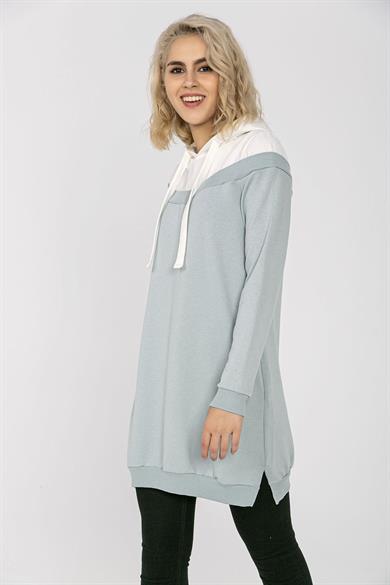 Kadın Kapüşonlu Uzun Sweatshirt