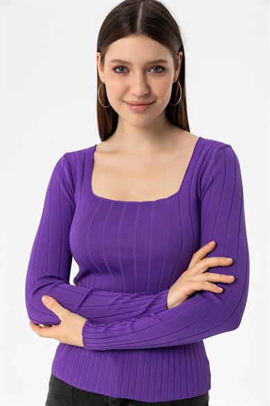 Kadın Kare Yaka Fitilli Kazak 245010 -