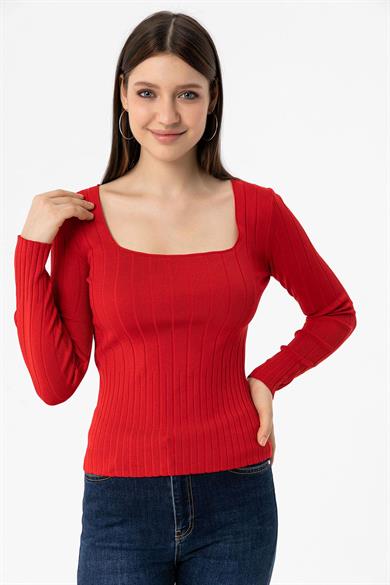 Kadın Kare Yaka Fitilli Kazak 245010 -