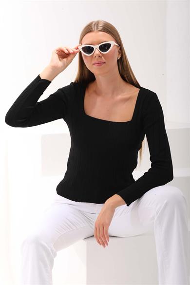 Kadın Kare Yaka Fitilli Kazak 255245 -