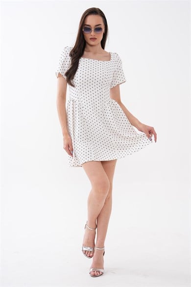 Kadın Kare Yaka Puantiyeli Mini Elbise 260611 -