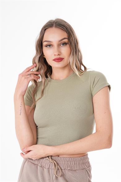 Kadın Kaşkorse Bisiklet Yaka Crop Tişört 260363 -