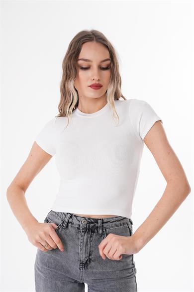 Kadın Kaşkorse Bisiklet Yaka Crop Tişört 260363 -