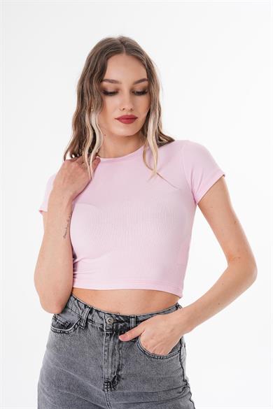 Kadın Kaşkorse Bisiklet Yaka Crop Tişört 260363 -