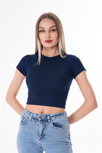 Kadın Kaşkorse Bisiklet Yaka Crop Tişört 260363 -