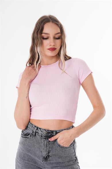 Kadın Kaşkorse Bisiklet Yaka Crop Tişört 260363 -