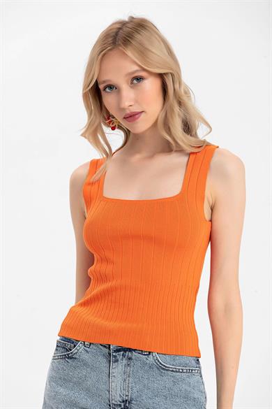 Kadın Kaşkorse İnce Örme Triko Crop Bluz
