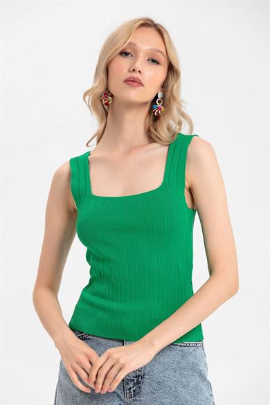 Kadın Kaşkorse İnce Örme Triko Crop Bluz