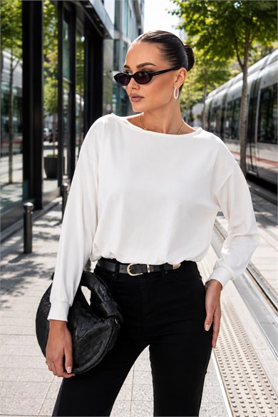 Kadın Kayık Yaka Eteği Pileli Modal Sweatshirt 265201 -