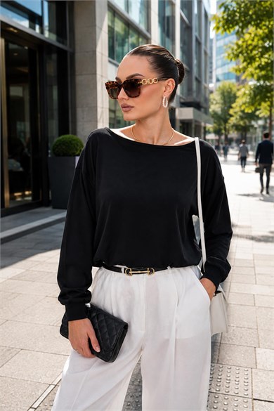 Kadın Kayık Yaka Eteği Pileli Modal Sweatshirt 265201 -