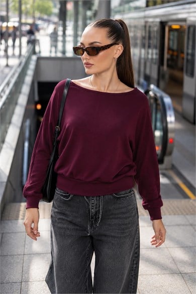 Kadın Kayık Yaka Modal Sweatshirt 265188 -