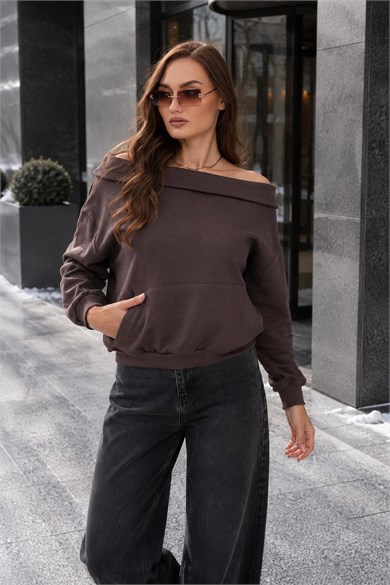 Kadın Kayık Yaka Şardonsuz Üç İplik Sweatshirt 265095 -