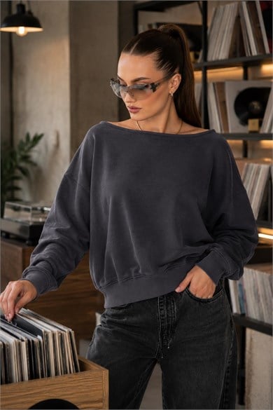 Kadın Kayık Yaka Sweatshirt 265115 -