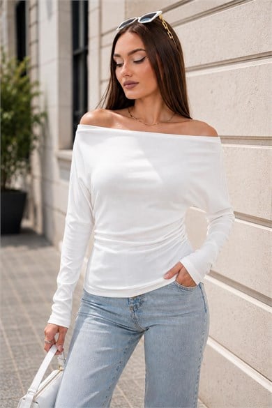 Kadın Kayık Yaka Yarasa Kol Bluz 265074 -