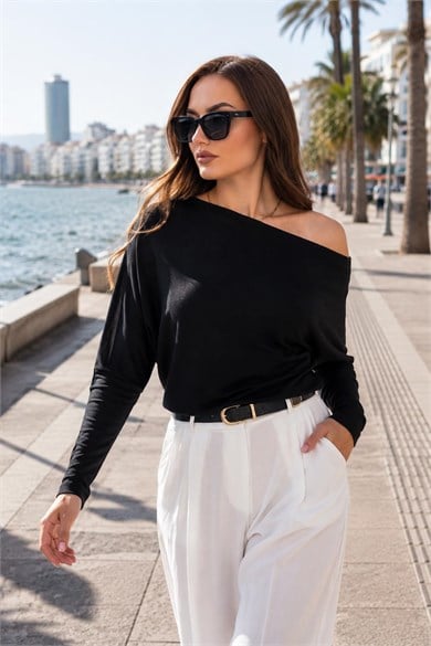 Kadın Kayık Yaka Yarasa Kol Bluz 265074 -