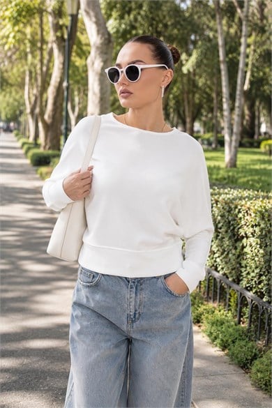 Kadın Kayık Yaka Yarasa Kol Modal Sweatshirt 265139 -